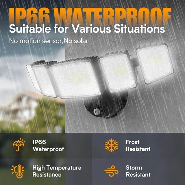 Alt view image 4 of 7 - Onforu 150W Dusk to Dawn Flood Light Outdoor, IP66 Waterproof, 5 Head,Black