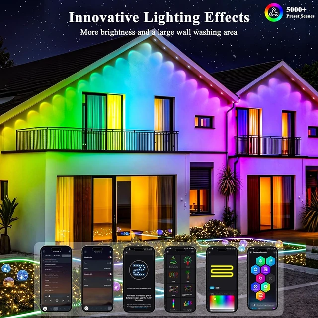 Alt view image 2 of 7 - 400FT Permanent Outdoor Lights, Smart RGB+IC Eaves Lights for House, App & Remote Control, LED Roofline Lights, Waterproof Exterior House Lights for Year-Round Christmas & Holiday Lighting