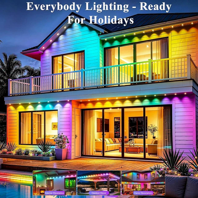 Alt view image 4 of 7 - 400FT Permanent Outdoor Lights, Smart RGB+IC Eaves Lights for House, App & Remote Control, LED Roofline Lights, Waterproof Exterior House Lights for Year-Round Christmas & Holiday Lighting