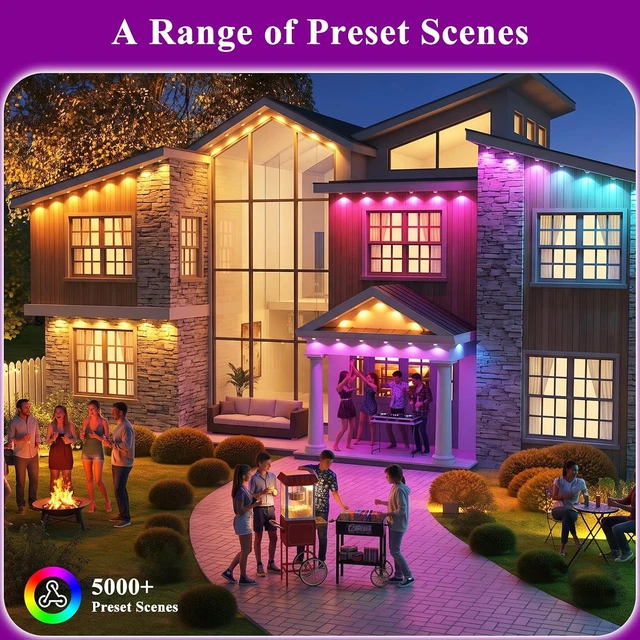 Alt view image 7 of 7 - 400FT Permanent Outdoor Lights, Smart RGB+IC Eaves Lights for House, App & Remote Control, LED Roofline Lights, Waterproof Exterior House Lights for Year-Round Christmas & Holiday Lighting
