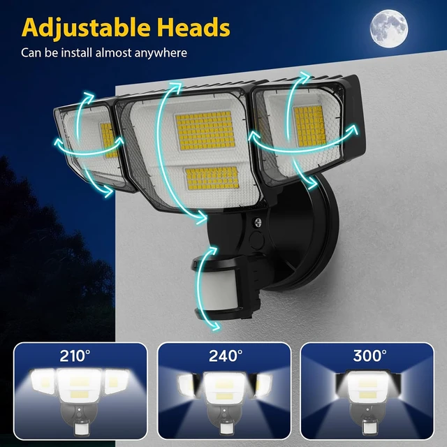 Alt view image 7 of 7 - 90W 10000LM LED Security Lights Motion Sensor Outdoor Lights, 4 Head Dusk to Dawn, 6500K Daylight Flood Lights Outdoor Motion Sensor, IP65 Waterproof, Motion Light for Outside, Garage, Yard, Porch