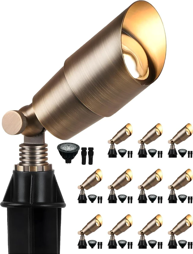 Main image of PARTPHONER Solid Brass Low Voltage Landscape Lighting, Wired 12V LED Landscape Spotlights with Aluminum Housing MR16 Bulb, Heavy Duty Outdoor Waterproof Up Lights for Garden, Yard, Trees, 12Pack