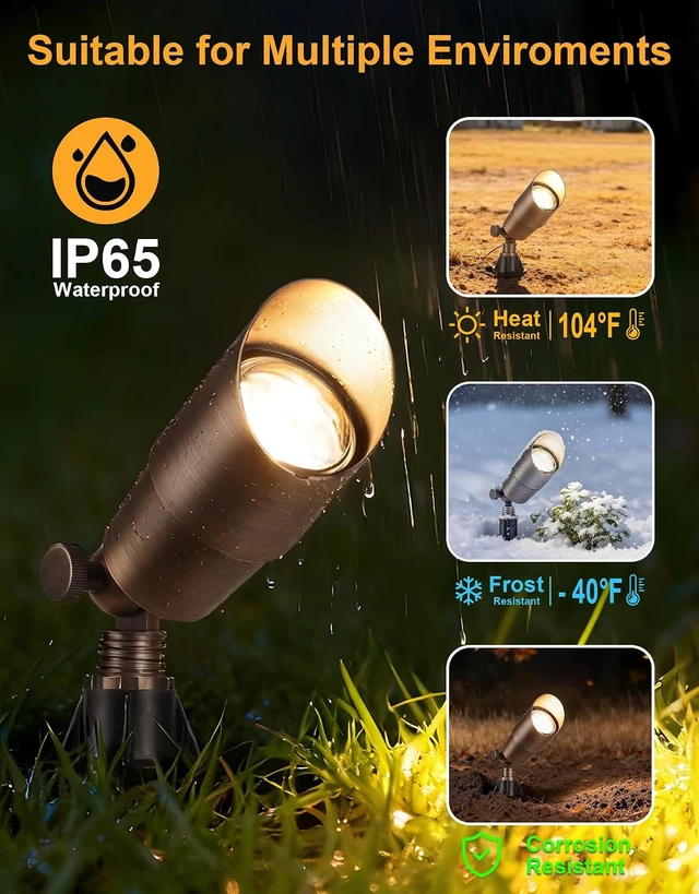 Alt view image 6 of 7 - PARTPHONER Solid Brass Low Voltage Landscape Lighting, Wired 12V LED Landscape Spotlights with Aluminum Housing MR16 Bulb, Heavy Duty Outdoor Waterproof Up Lights for Garden, Yard, Trees, 12Pack