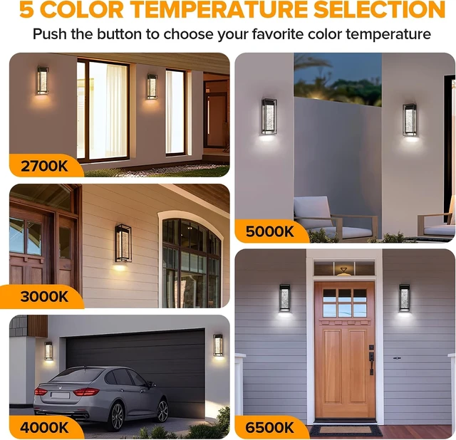 Alt view image 2 of 7 - LUTEC Outdoor Wall Light Fixtures, 5 Color Temperature Porch Light Wall Sconce with Crystal Bubble Glass,Waterproof Outdoor Wall Lanterns, Modern Outside Lights for House Front Door Garage, Black