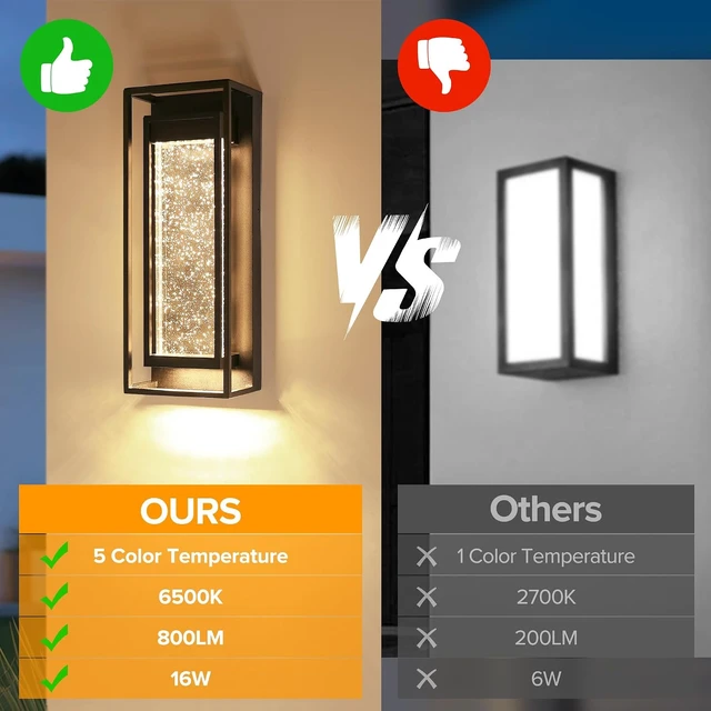 Alt view image 3 of 7 - LUTEC Outdoor Wall Light Fixtures, 5 Color Temperature Porch Light Wall Sconce with Crystal Bubble Glass,Waterproof Outdoor Wall Lanterns, Modern Outside Lights for House Front Door Garage, Black