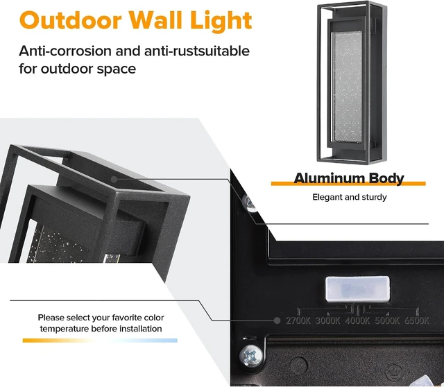 Alt view image 4 of 7 - LUTEC Outdoor Wall Light Fixtures, 5 Color Temperature Porch Light Wall Sconce with Crystal Bubble Glass,Waterproof Outdoor Wall Lanterns, Modern Outside Lights for House Front Door Garage, Black