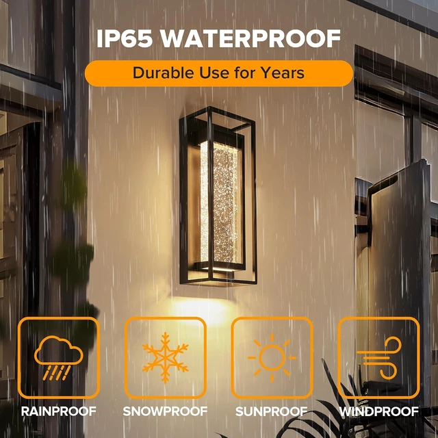 Alt view image 5 of 7 - LUTEC Outdoor Wall Light Fixtures, 5 Color Temperature Porch Light Wall Sconce with Crystal Bubble Glass,Waterproof Outdoor Wall Lanterns, Modern Outside Lights for House Front Door Garage, Black