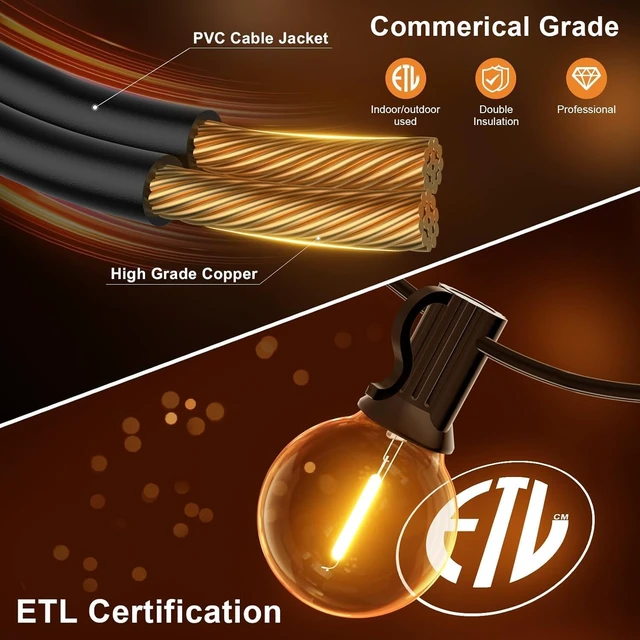 Alt view image 5 of 7 - GPATIO Outdoor String Lights, 100FT LED Waterproof Patio Lights for Outside