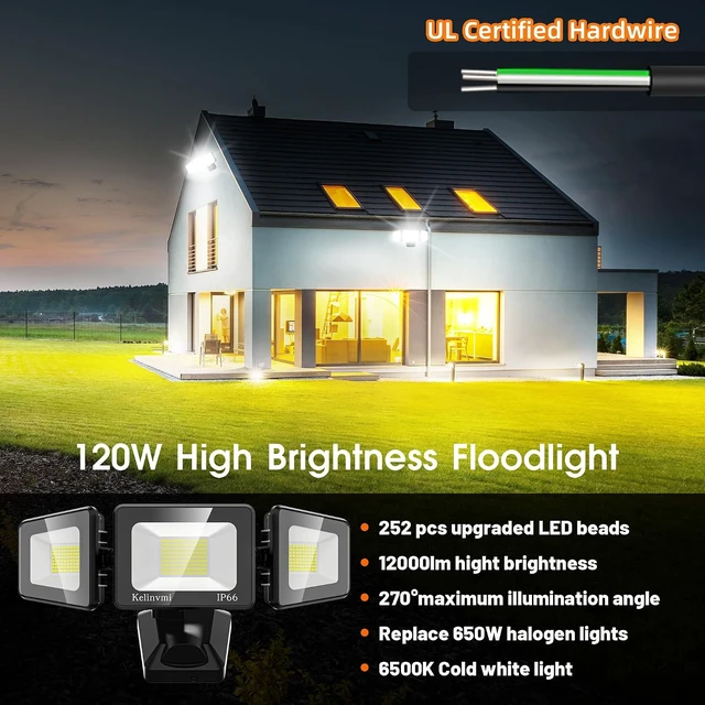Alt view image 2 of 7 - 120W LED Flood Lights Outdoor, High Brightness 12000lm LED Security Light, IP66 Waterproof Outside Floodlight 6500K Coldwhite, Exterior Lighting Fixtures for House, Yard, Garden,Playground