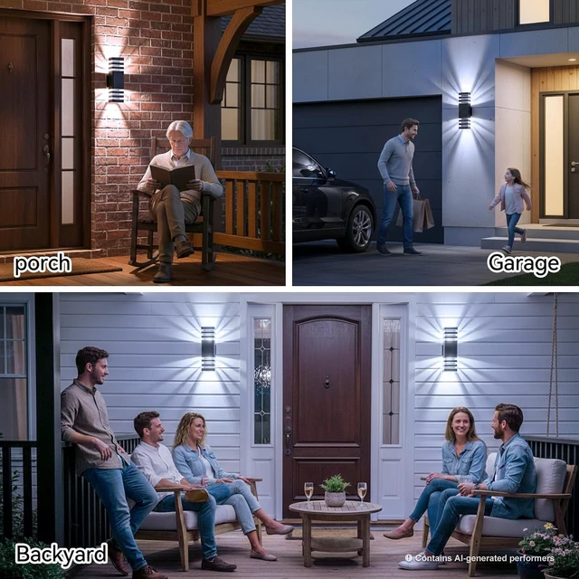 Alt view image 2 of 7 - Outdoor Wall Light Fixtures, Up and Down Exterior Lighting Fixtures, Black Wall Sconce Modern Porch Lights Outdoor for House, Porch, Patio, Garden, IP65,LED Bulbs
