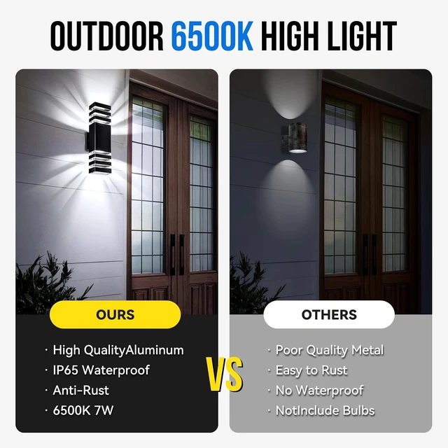 Alt view image 5 of 7 - Outdoor Wall Light Fixtures, Up and Down Exterior Lighting Fixtures, Black Wall Sconce Modern Porch Lights Outdoor for House, Porch, Patio, Garden, IP65,LED Bulbs