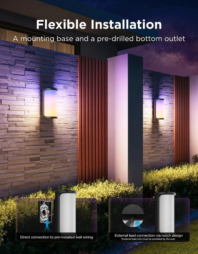 Alt view image 6 of 7 - Govee Outdoor Wall Light Pro, 2 Pack, 2000LM, RGBICWW 72-Zone Customization
