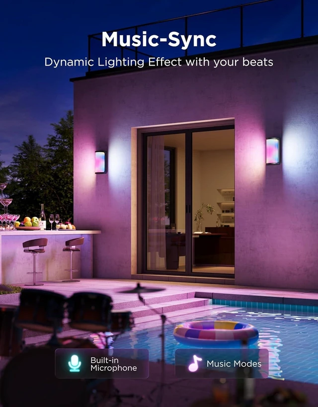 Alt view image 7 of 7 - Govee Outdoor Wall Light Pro, 2 Pack, 2000LM, RGBICWW 72-Zone Customization