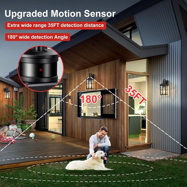 Alt view image 3 of 6 - Motion Sensor Porch Light Dusk to Dawn Outdoor Wall Light