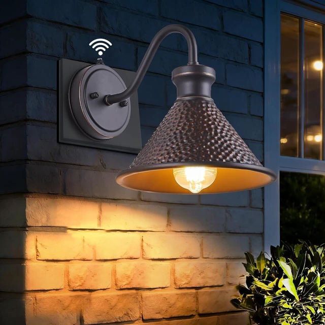 Main image of Tarentlight Dusk to Dawn Outdoor Gooseneck Wall Sconce with Dark Sky Cast Hammered Aluminum Shade in Oil Rubbed Bronze Finish,Anti-Rust Waterproof Outdoor Light for Farmhouse Porch Garage,1-Light E26