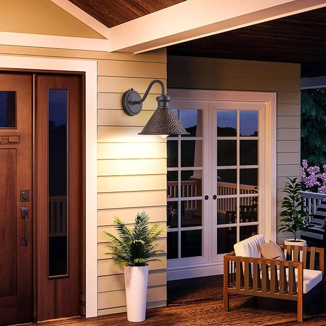 Alt view image 3 of 7 - Tarentlight Dusk to Dawn Outdoor Gooseneck Wall Sconce with Dark Sky Cast Hammered Aluminum Shade in Oil Rubbed Bronze Finish,Anti-Rust Waterproof Outdoor Light for Farmhouse Porch Garage,1-Light E26