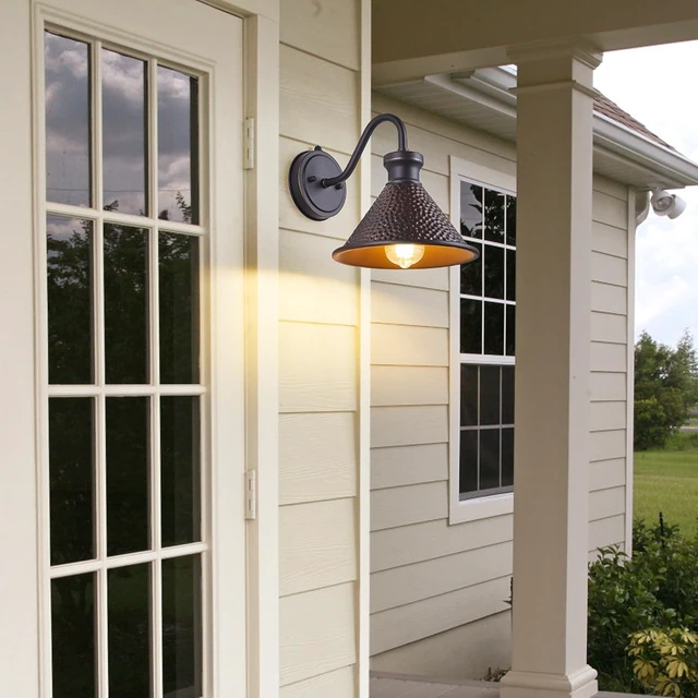 Alt view image 2 of 7 - Tarentlight Dusk to Dawn Outdoor Gooseneck Wall Sconce with Dark Sky Cast Hammered Aluminum Shade in Oil Rubbed Bronze Finish,Anti-Rust Waterproof Outdoor Light for Farmhouse Porch Garage,1-Light E26