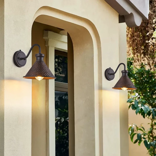 Alt view image 6 of 7 - Tarentlight Dusk to Dawn Outdoor Gooseneck Wall Sconce with Dark Sky Cast Hammered Aluminum Shade in Oil Rubbed Bronze Finish,Anti-Rust Waterproof Outdoor Light for Farmhouse Porch Garage,1-Light E26
