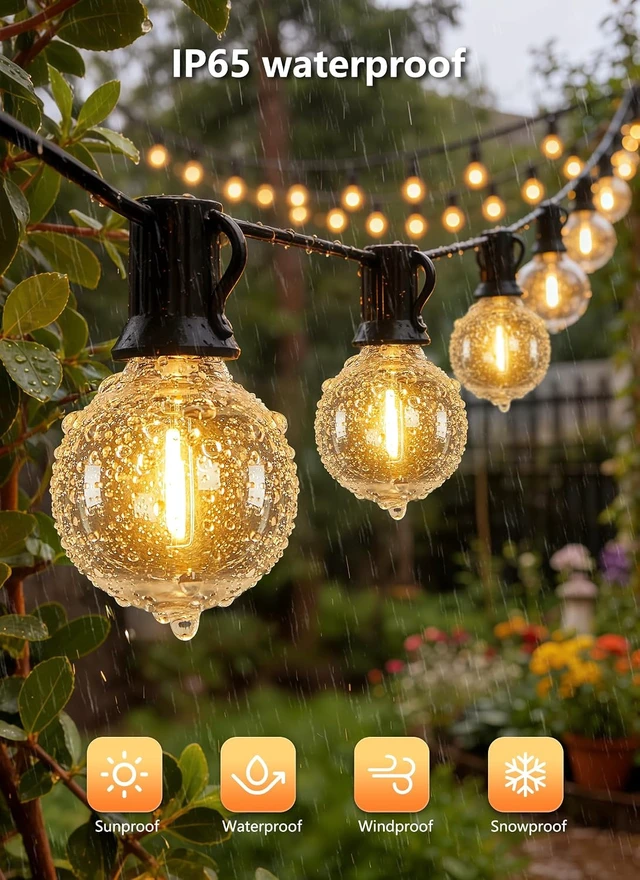Alt view image 7 of 7 - 100FT 31 Bulbs Outdoor String Lights with Remote & Dimmable