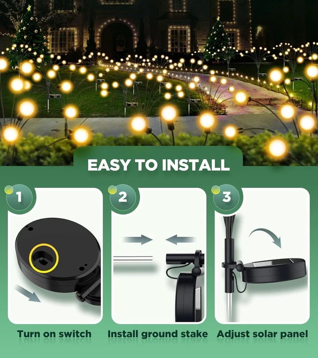 Alt view image 6 of 6 - Vibrant Solar Garden Lights, Ultra Bright Solar Powered Firefly Lights Outdoor Waterproof, High Flexibility Starburst Swaying Light, 8 LED Landscape Lighting Decorative for Pathway Patio Yard