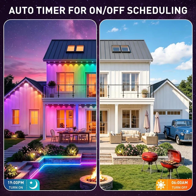 Alt view image 5 of 7 - 100FT RGB+IC Permanent Outdoor Lights, IP67 Waterproof Smart Eave Lighting, App & Remote Control Eaves Lights, DIY LED Scene Modes for House Roof Decor