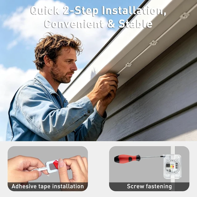 Alt view image 7 of 7 - 100FT RGB+IC Permanent Outdoor Lights, IP67 Waterproof Smart Eave Lighting, App & Remote Control Eaves Lights, DIY LED Scene Modes for House Roof Decor