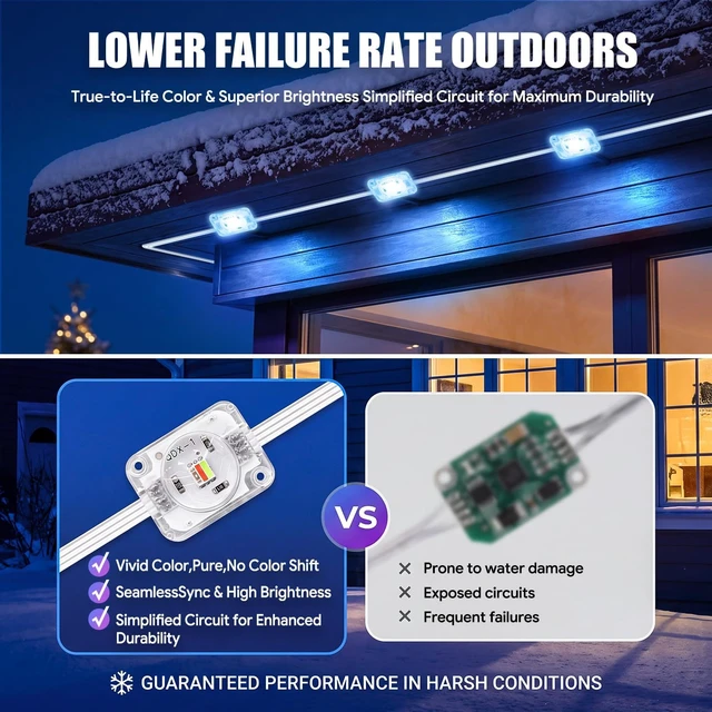 Alt view image 4 of 7 - 200FT RGB Permanent Outdoor Eaves Lights with App Remote, IP67 LED Bulbs
