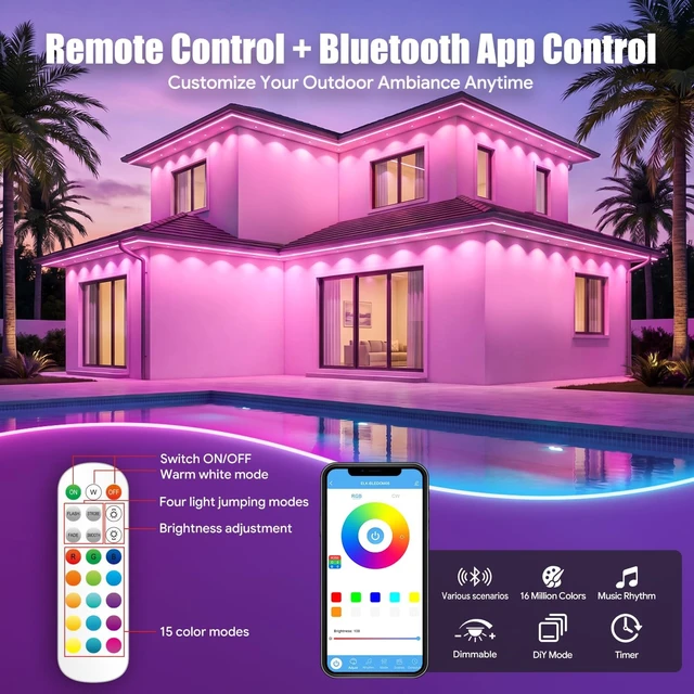 Alt view image 5 of 7 - 200FT RGB Permanent Outdoor Eaves Lights with App Remote, IP67 LED Bulbs