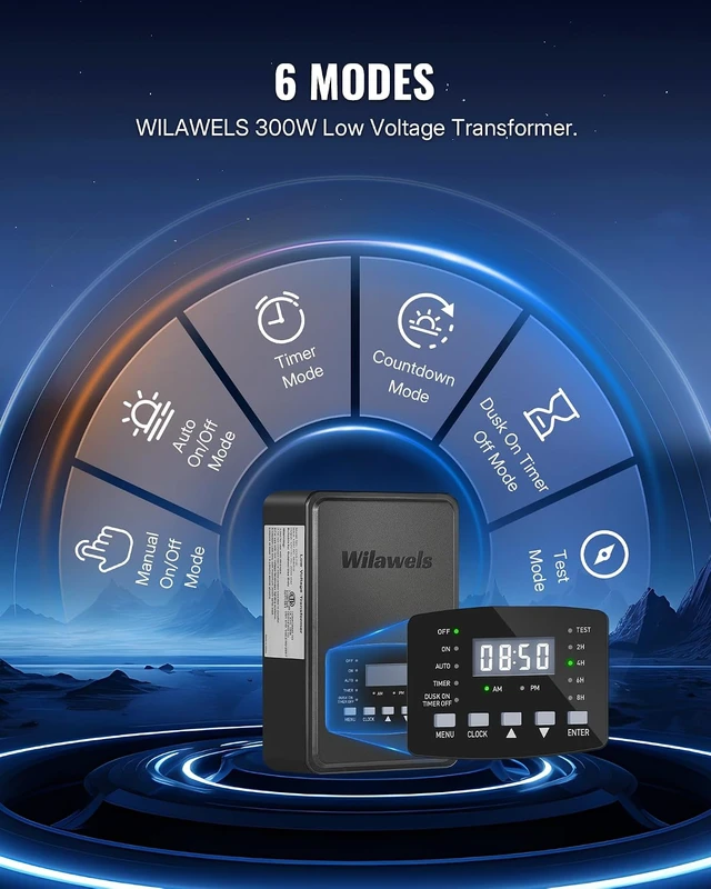 Alt view image 2 of 7 - 300W Low Voltage Landscape Transformer, Weatherproof Outdoor Low Voltage Transformer, 120V AC to 12/14V AC, Landscape Lighting Transformer with Timer and Photocell Sensor, ETL Listed D12LT06