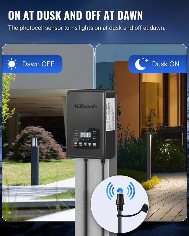 Alt view image 4 of 7 - 300W Low Voltage Landscape Transformer, Weatherproof Outdoor Low Voltage Transformer, 120V AC to 12/14V AC, Landscape Lighting Transformer with Timer and Photocell Sensor, ETL Listed D12LT06