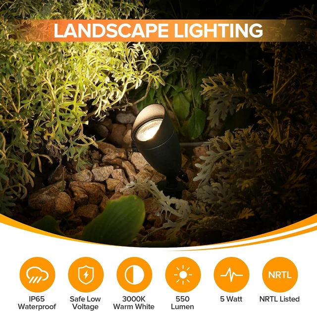 Alt view image 3 of 7 - LUTEC 12V Low Voltage Landscape Lighting, Die-cast Aluminum Spot Lights with Connectors, IP65 Waterproof Outdoor Landscape Spotlights, 5W 550LM Warm White 3000K for Tree Garden Yard Pathway, 4 Pack