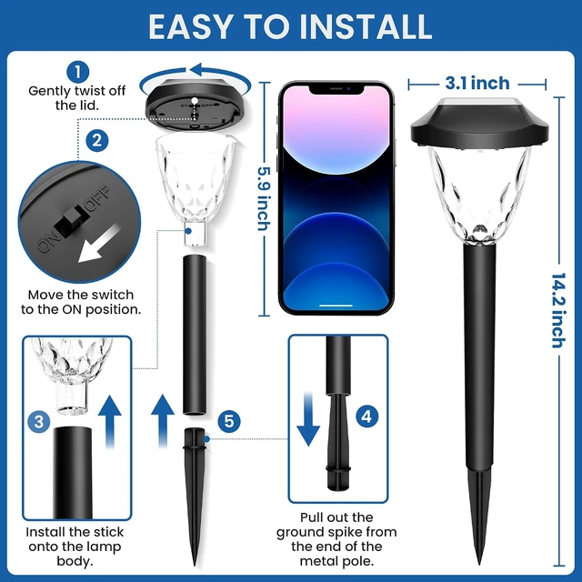 Alt view image 3 of 7 - GIGALUMI Cool Outdoor Solar Garden Path Lights, Waterproof 8PK