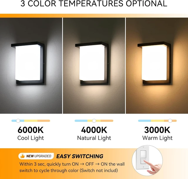 Alt view image 3 of 7 - Modern Outdoor Wall Lights, LED 3CCT Selectable, IP65 Waterproof