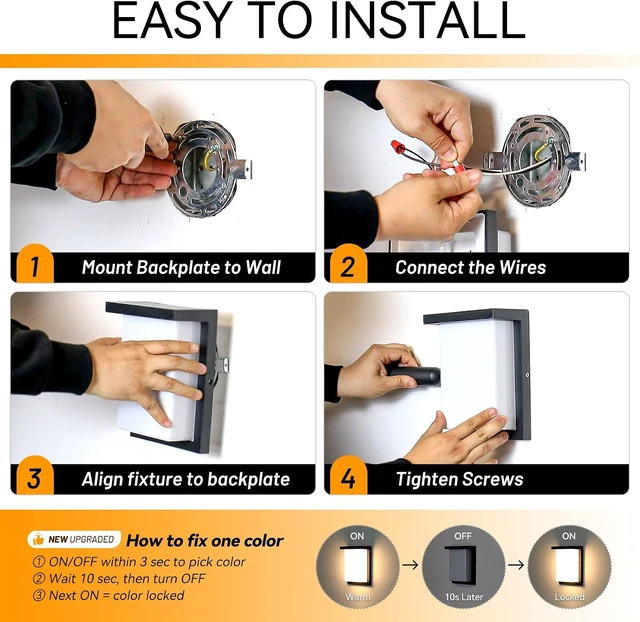 Alt view image 6 of 7 - Modern Outdoor Wall Lights, LED 3CCT Selectable, IP65 Waterproof