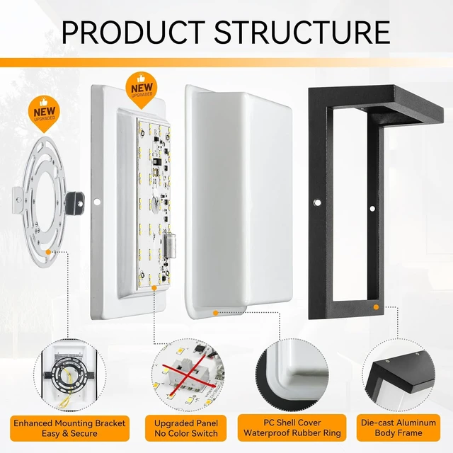 Alt view image 7 of 7 - Modern Outdoor Wall Lights, LED 3CCT Selectable, IP65 Waterproof