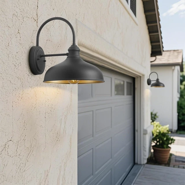 Alt view image 2 of 7 - 10" Dome Barn Lights for Farmhouse, Matte Black Gooseneck Outdoor Light Fixture, Exterior Porch Lighting with Wall Mount, Outside Goose Neck Wall Sconce for Patio