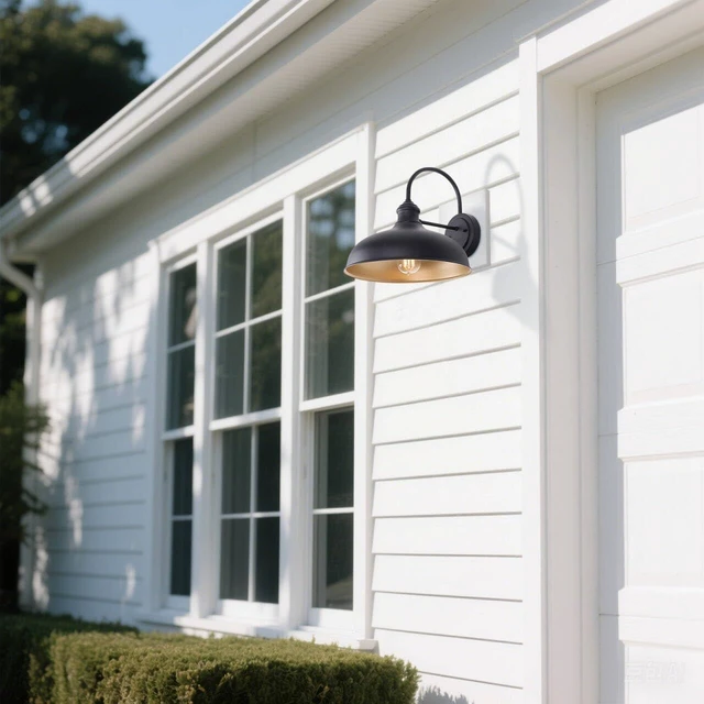 Alt view image 3 of 7 - 10" Dome Barn Lights for Farmhouse, Matte Black Gooseneck Outdoor Light Fixture, Exterior Porch Lighting with Wall Mount, Outside Goose Neck Wall Sconce for Patio