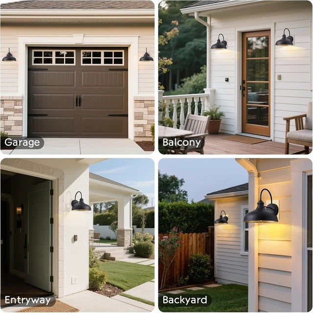 Alt view image 4 of 7 - 10" Dome Barn Lights for Farmhouse, Matte Black Gooseneck Outdoor Light Fixture, Exterior Porch Lighting with Wall Mount, Outside Goose Neck Wall Sconce for Patio