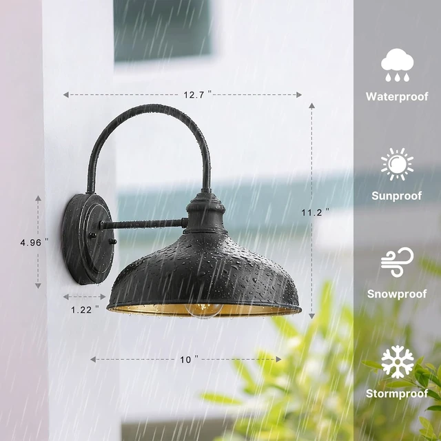 Alt view image 6 of 7 - 10" Dome Barn Lights for Farmhouse, Matte Black Gooseneck Outdoor Light Fixture, Exterior Porch Lighting with Wall Mount, Outside Goose Neck Wall Sconce for Patio