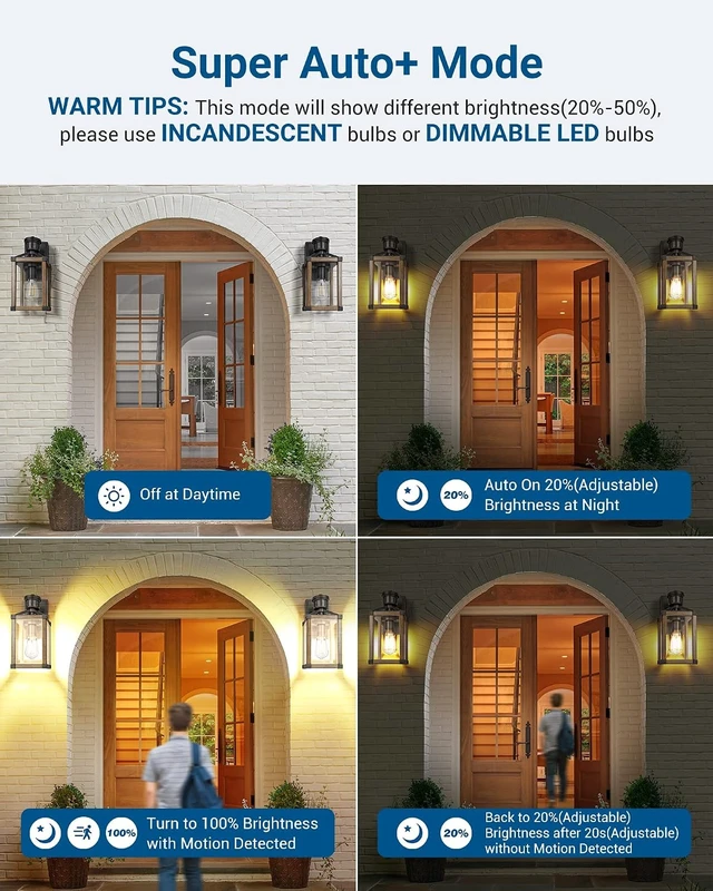 Alt view image 2 of 7 - DEWENWILS Motion Sensor Outdoor Wall Lights, Dusk to Dawn Farmhouse Light