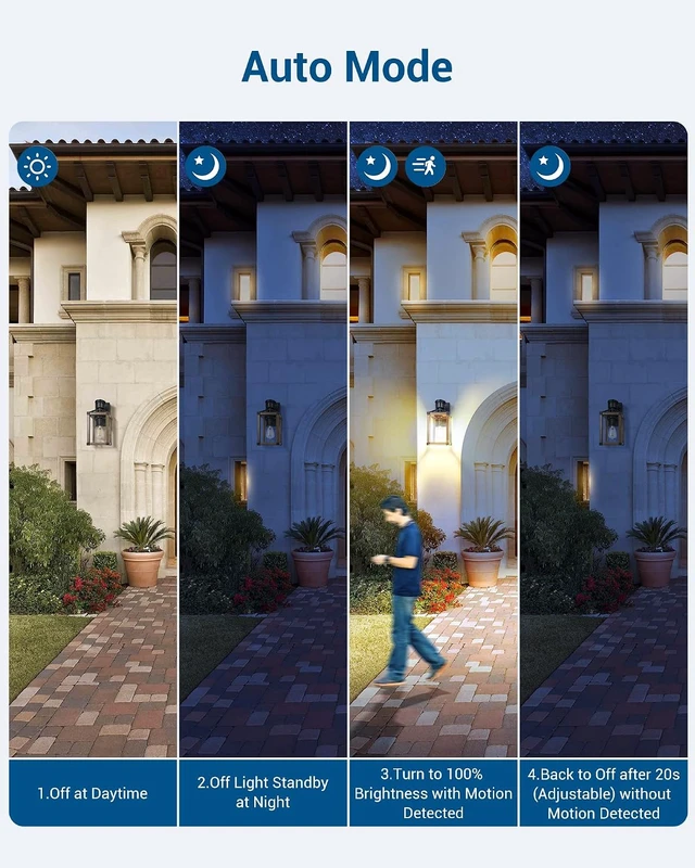 Alt view image 3 of 7 - DEWENWILS Motion Sensor Outdoor Wall Lights, Dusk to Dawn Farmhouse Light
