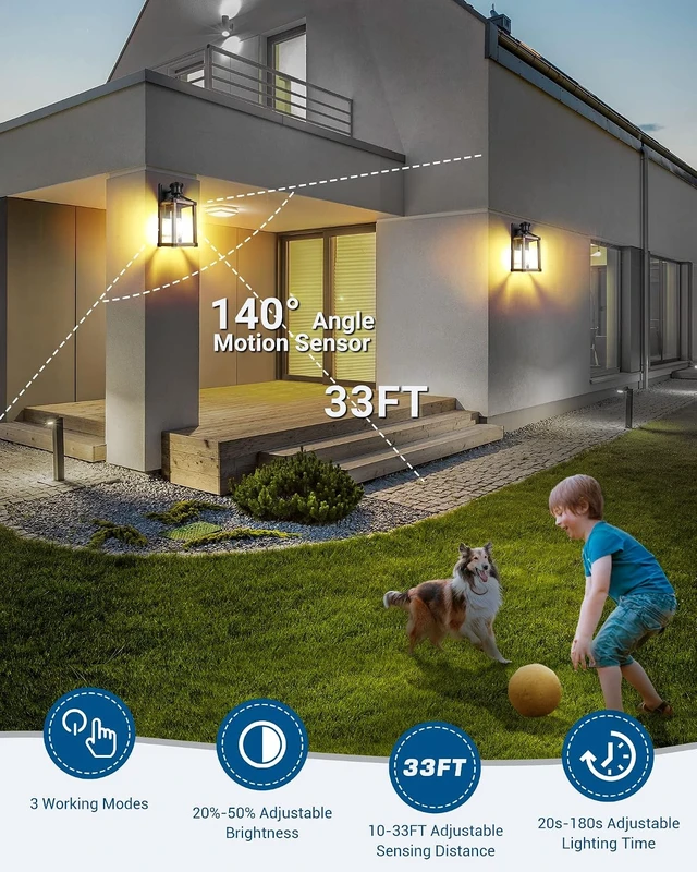 Alt view image 5 of 7 - DEWENWILS Motion Sensor Outdoor Wall Lights, Dusk to Dawn Farmhouse Light