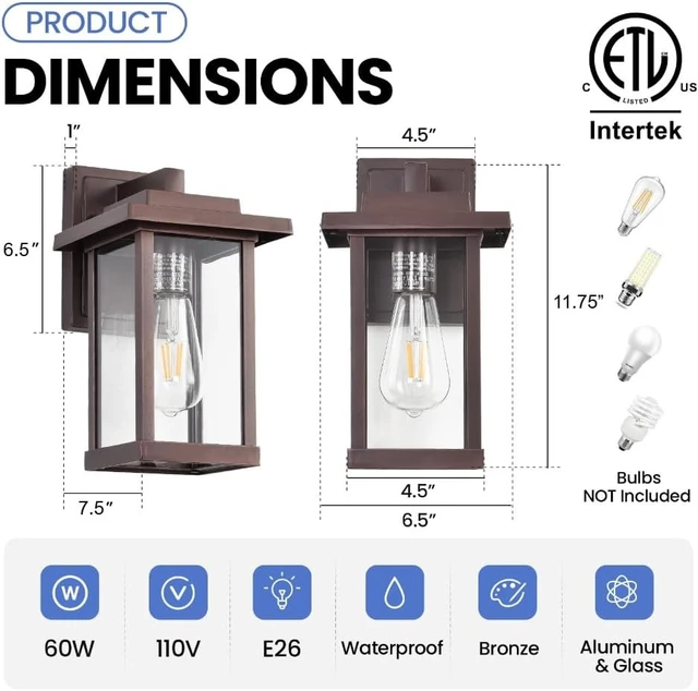 Alt view image 6 of 7 - Exterior Light Fixtures 2 Pack Modern Outdoor Wall Lanterns Bronze