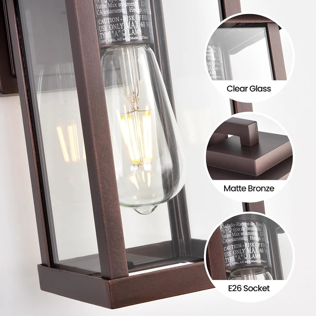 Alt view image 5 of 7 - Exterior Light Fixtures 2 Pack Modern Outdoor Wall Lanterns Bronze