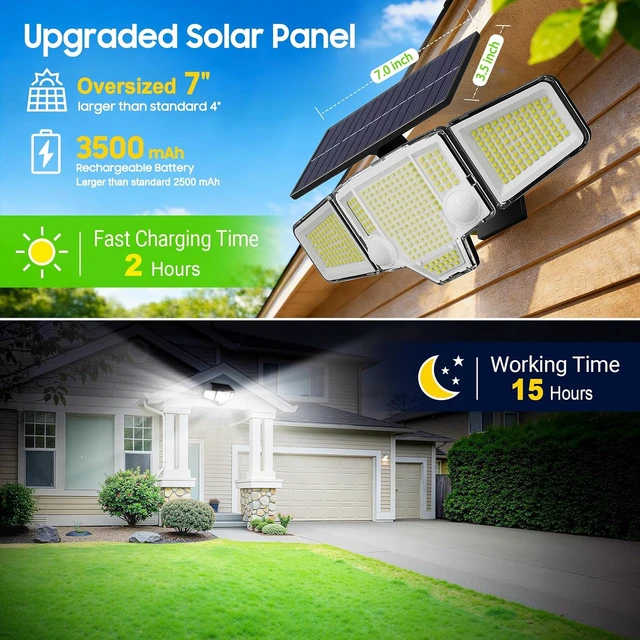 Alt view image 5 of 7 - Solar Flood Lights,4000LM Dual Motion Sensor Outdoor Lights, 2 Pack