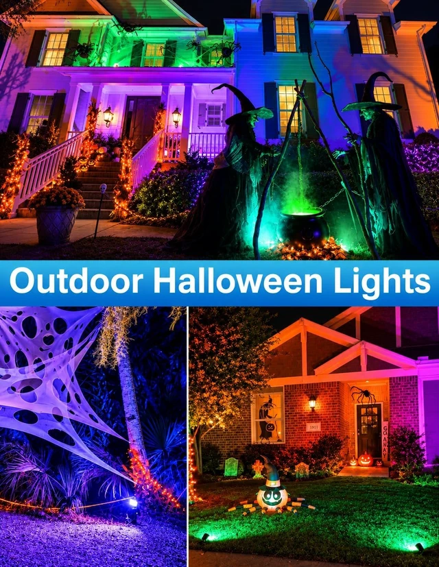 Alt view image 2 of 7 - Halloween RGB Spot Lights Outdoor, Color Changing Landscape Lighting, Waterproof Spotlight with US Plug for Yard Tree Garden Path House Christmas Decoration (6 Pack)