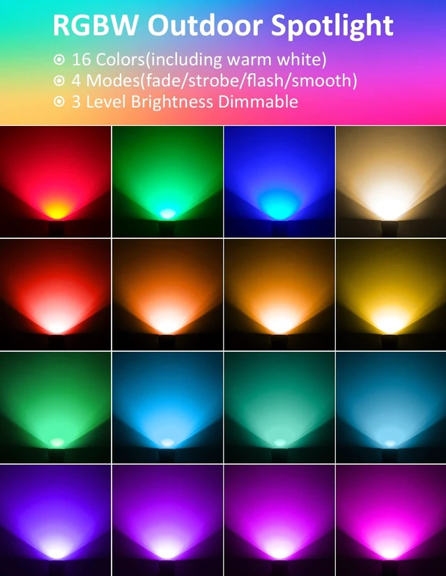 Alt view image 3 of 7 - Halloween RGB Spot Lights Outdoor, Color Changing Landscape Lighting, Waterproof Spotlight with US Plug for Yard Tree Garden Path House Christmas Decoration (6 Pack)