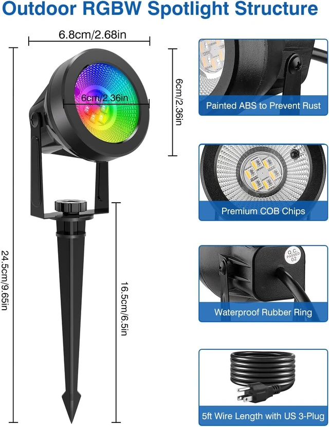 Alt view image 4 of 7 - Halloween RGB Spot Lights Outdoor, Color Changing Landscape Lighting, Waterproof Spotlight with US Plug for Yard Tree Garden Path House Christmas Decoration (6 Pack)