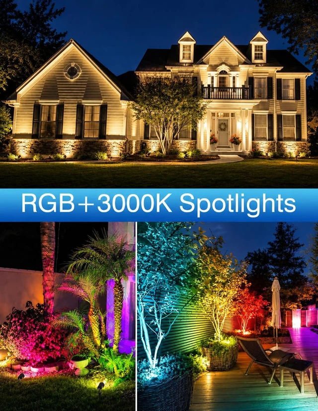 Alt view image 7 of 7 - Halloween RGB Spot Lights Outdoor, Color Changing Landscape Lighting, Waterproof Spotlight with US Plug for Yard Tree Garden Path House Christmas Decoration (6 Pack)