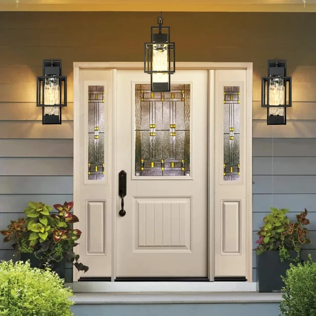 Alt view image 7 of 7 - PARTPHONER Modern Outdoor Light Fixtures Outdoor Lighting 2 Pack, 15" Exterior Wall Sconce Waterproof Porch Light, Outside Light for House with Water Glass for Garage Doorway, Black